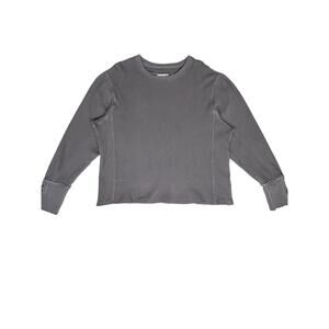 We The Free Free People Taupe Waffle Knit Thermal Lace Up Cuff Top Cotton Size L